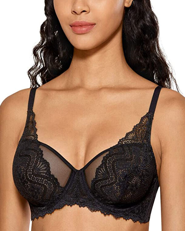 [ 10차 재입고 ]Dobreva Lace See Through Mesh Bra Sexy Plus Size Bralette Underwire Minimizer