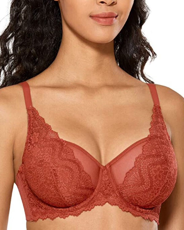 [ 10차 재입고 ]Dobreva Lace See Through Mesh Bra Sexy Plus Size Bralette Underwire Minimizer