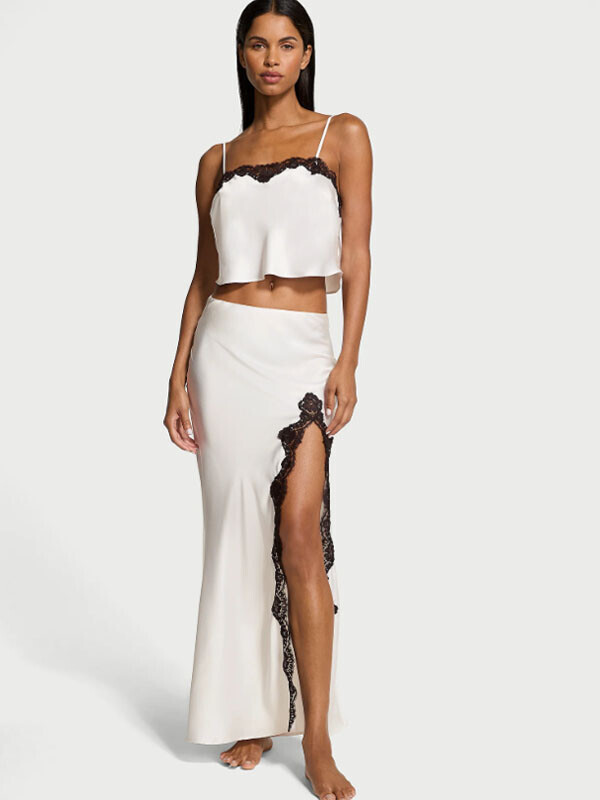 [세트] Victorias Secret DA- Satin Lace-Trim Cropped Top & Slip Skirt Set
