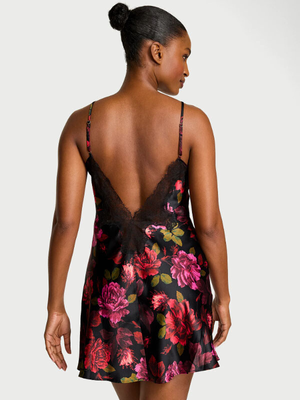 Victorias Secret Satin Rose Lace-Trim Mini Slip Dress
