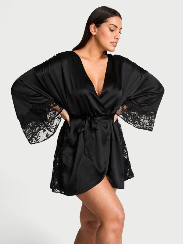 Victorias Secret Dream Satin & Lace Trim Robe