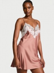 Victorias Secret Satin Lace-Trim Short Slip Dress