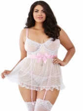 PLUS SIZE MESH HEART APRON BABYDOLL SET