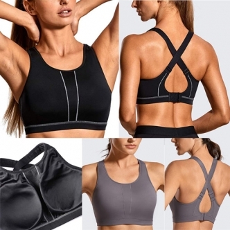 SYROKAN High Impact Criss Cross Sports Bras for Women High Neck Wirefree Full Coverage Padded